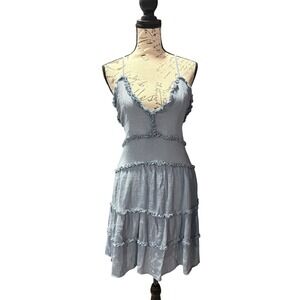 Fashion Nova Light Blue Mini Dress Ruffle Tiered Crinkle Open Back Large